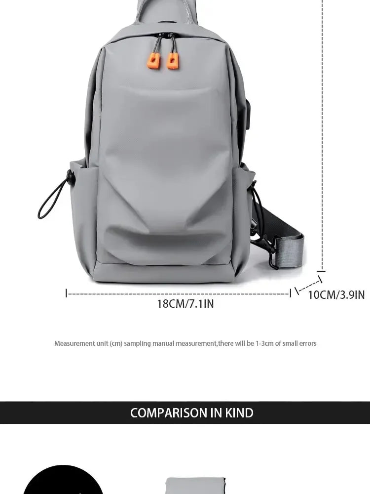 New Men's And Children's Chest Bag Waterproof Trend Simple Usb Charging Solid Color Multifunctional Messenger Bag Shoulder Bag