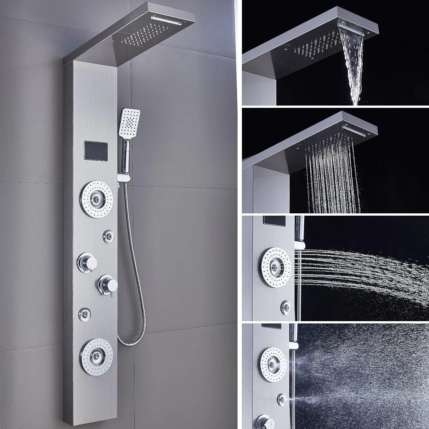 ZAPPO Rainfall Waterfall Massage System with Body Jets Bathroom Shower Panel Temperature Digital Display Shower Panel Shower Set