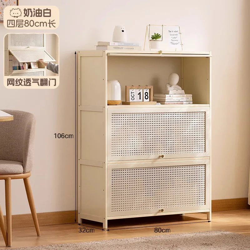 White Living Room Floor Cabinet for Tatami Bay Window Storage Cabinet Multifunctional Balcony Organizer Space-Saving Cupboard