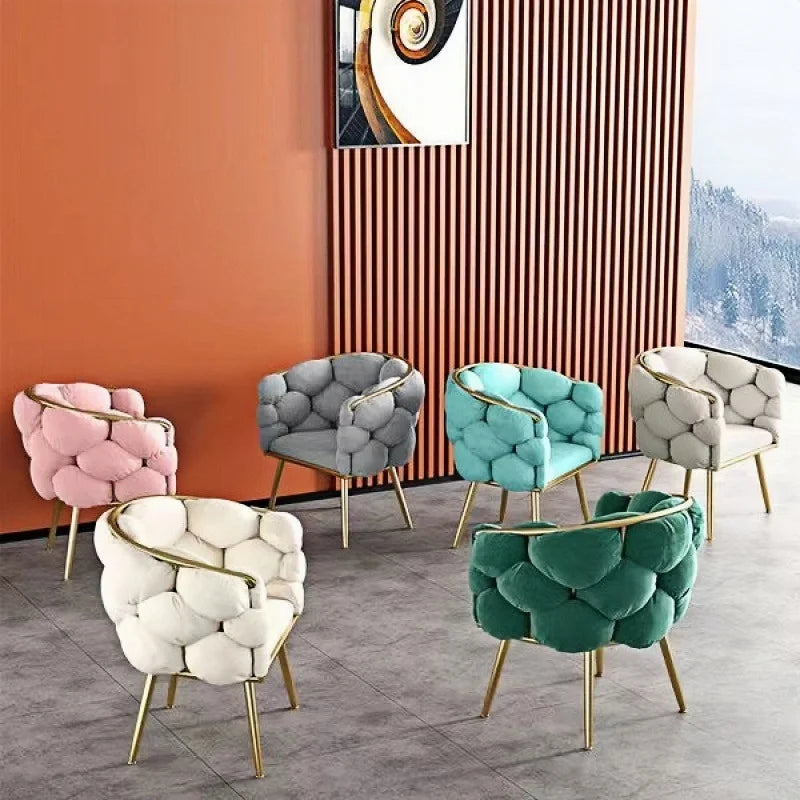 Nordic Metal Living Room Chair For Living Room Soft Upholstered Backrest Chairs Light Luxury Back Leisure Household Armchair