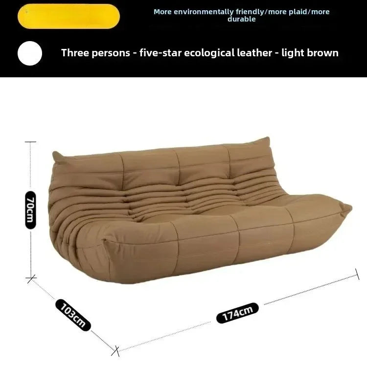 Fashion Freehand Space Original First Layer Cowhide Three-person Italian Minimalist Togo Caterpillar Lazy Sofa Lazy Sofa