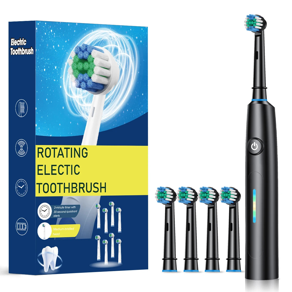 Rotating Electric Toothbrush for Adults Fast Charge 5 Modes Deep Clean Electric Toothbrush with Rechargeable Power Smart Timer