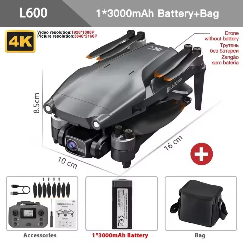 L600 PRO GPS Drone Professional 4K HD Dual Camera 360° Obstacle Avoidance Brushless Motor 5G WIFI FPV RC Quadcopter Toys Dron
