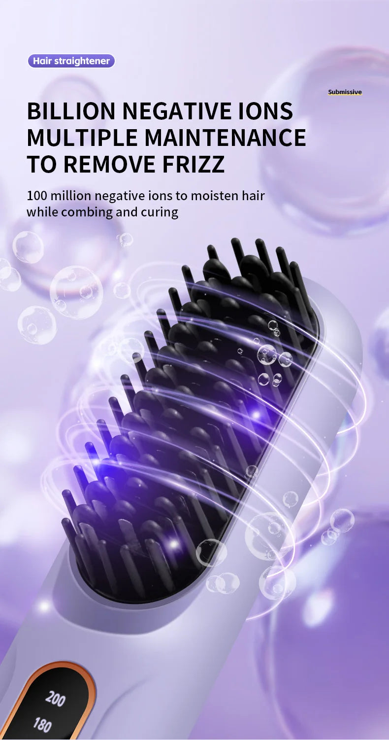 Electric Heating Straight Hair Comb LCD Screen USB Wireless Portable Negative Ion Styling Tool Rechargeable Straightening Brush