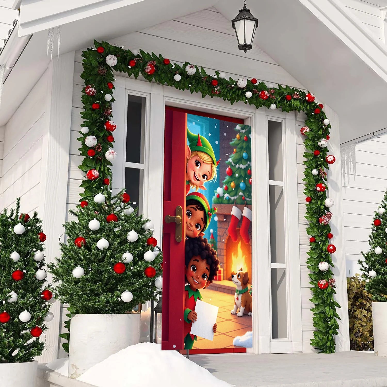 1pcs 2D Christmas Theme Door Cover Banner 2026 New Year Living room Decor Xmas Navidad Santa Snowman animals decor Favor Gift