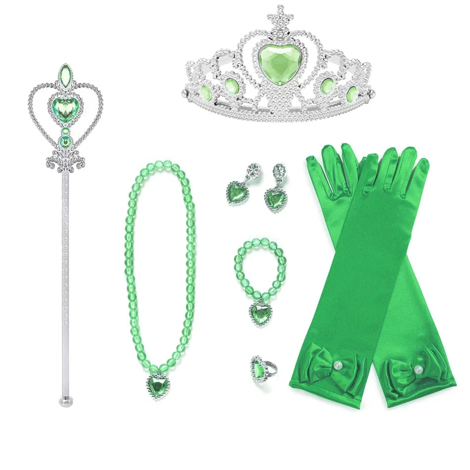 Princess Girls Anna Elsa Accessory Costume Photography Props Gloves Tiara Angle Fairy Wand Jewelry Set Fancy Dress Role Play