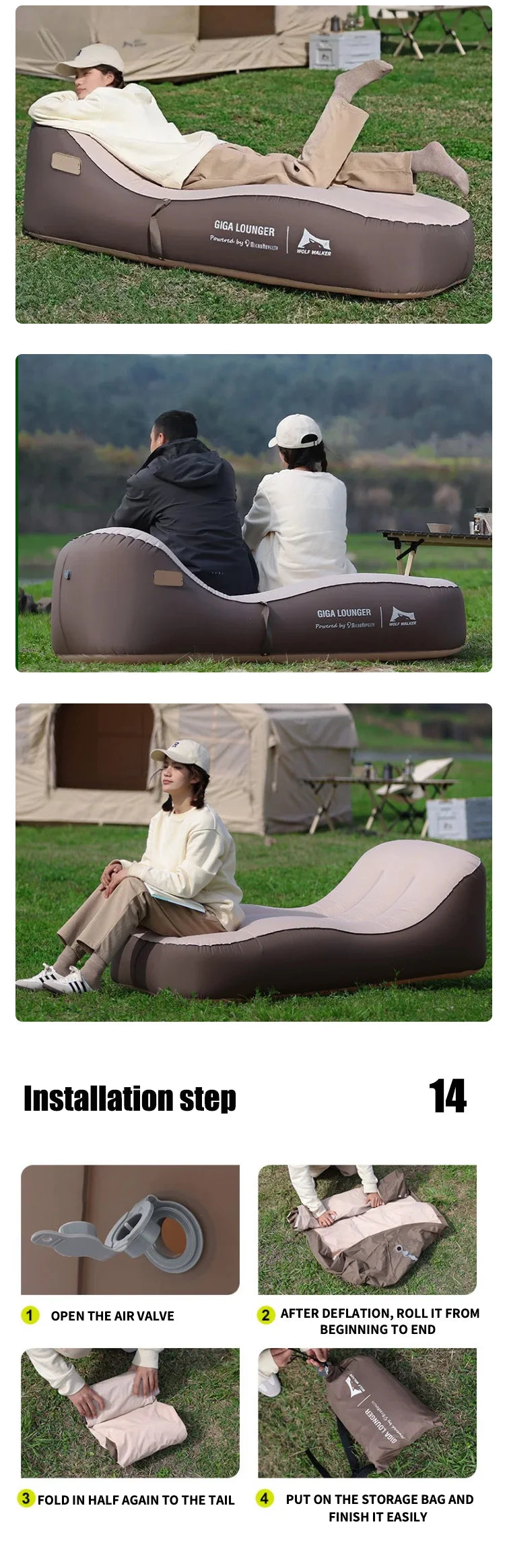 One Click Automatic Inflatable Chair, Outdoor Portable Camping Inflatable Sofa  USB Charging  Family Travel Lazy Air Cushion Bed