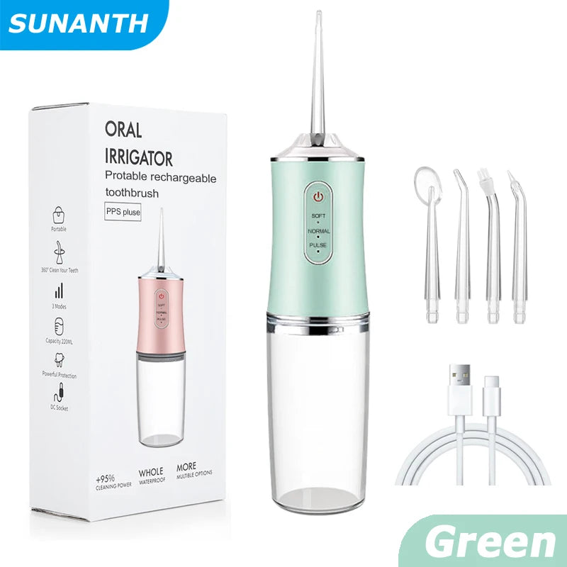 Portable Cordless Teeth cleaning machine Travel Oral Irrigator USB Rechargeable 3 Modes 4 Jet Tips IPX7 Mouth Washing Machine