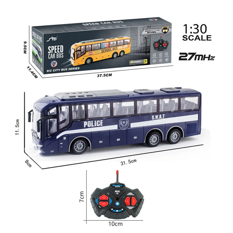 1/30 Rc Bus Electric Remote Control Car with Light Tour Bus School City Model 27Mhz Radio Controlled Machine Kids Xmas Gift