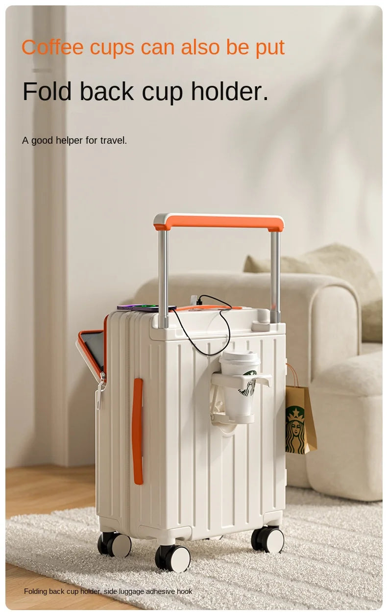 Travel Luggage Wide Tie Rod Suitcase Front Opening Laptop Boarding Case USB Charging 20"22"24"26 Inch Trolley Case with Wheels