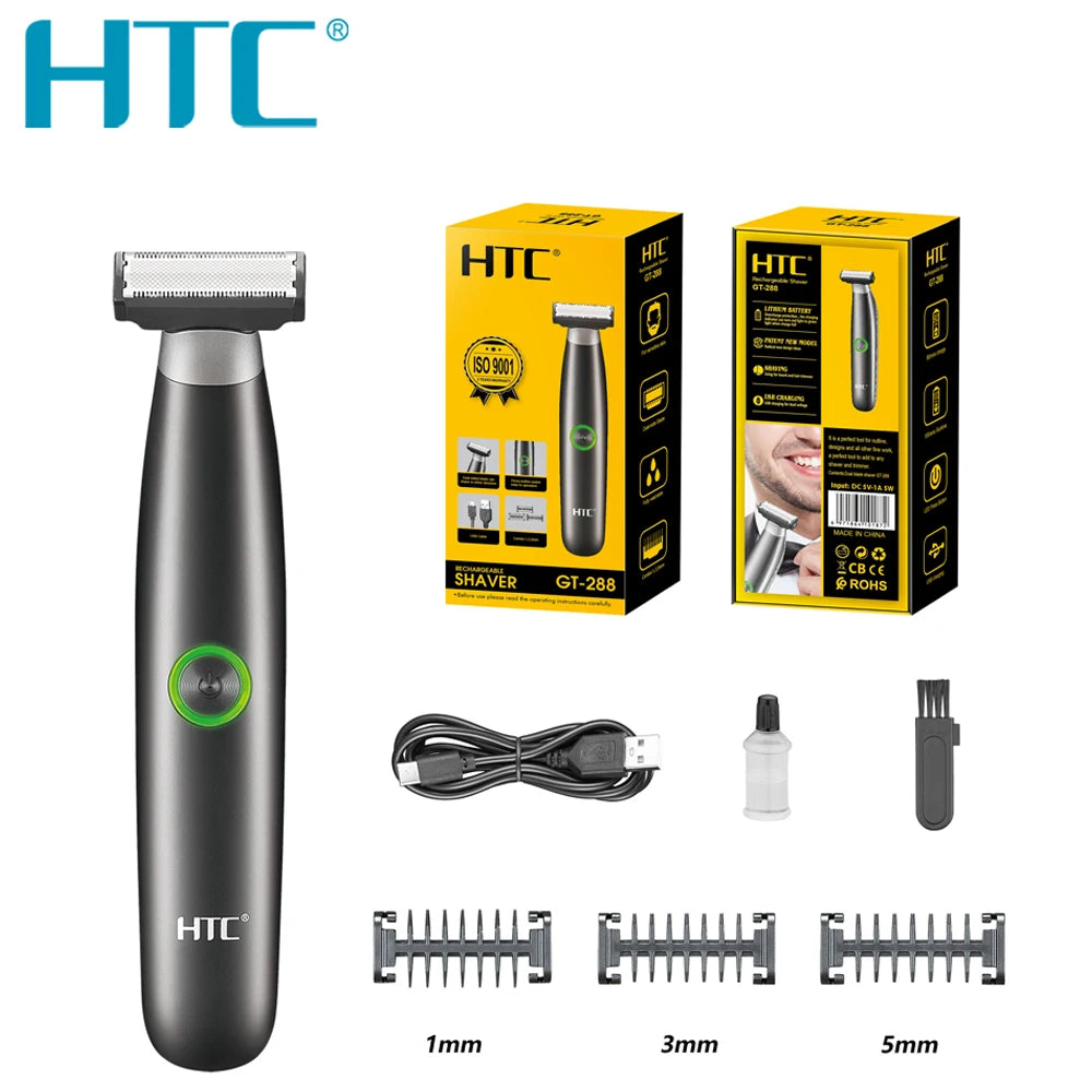 HTC Electric Shaver One Blade USB Rechargeable Electric Beard Trimmer Washable Safety Face Razor Shaving Machine for Men