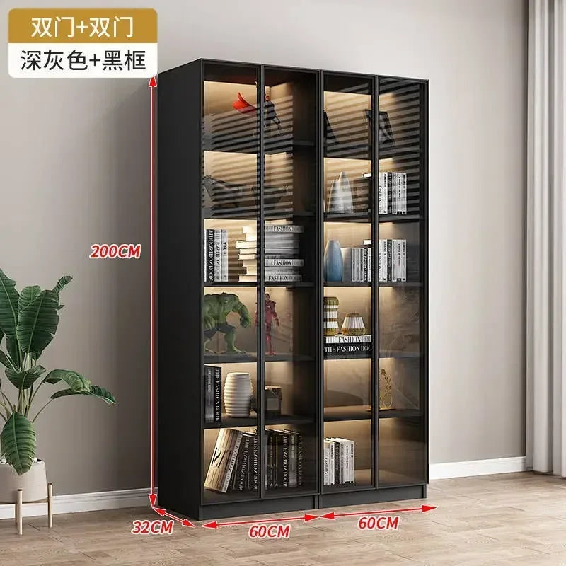 Modern Dust-Proof Bookcase with Glass Door Display Cabinet Modern Luxury Customized Home Living Room Integrated Bookshelf