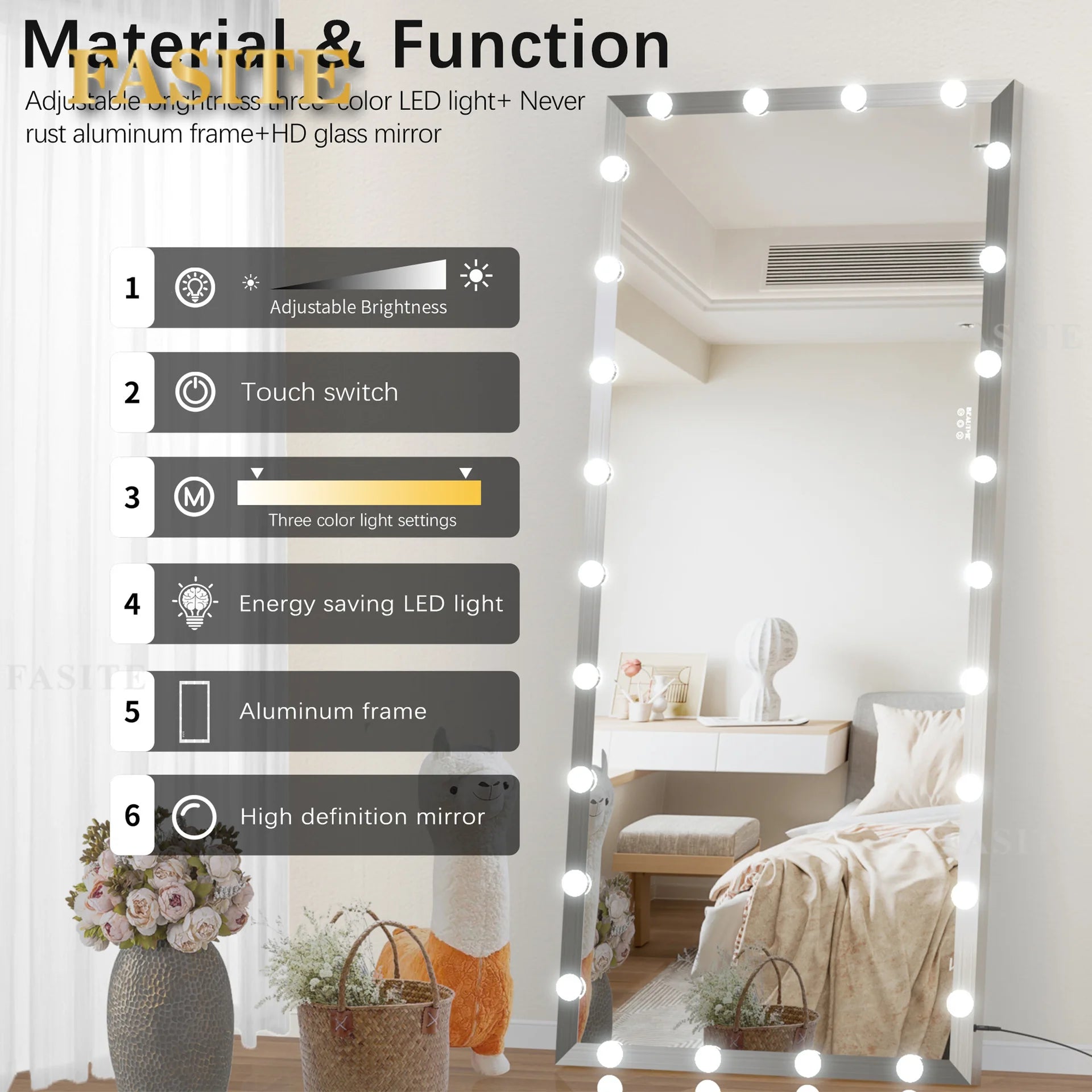 Smart LED full-body mirror with lamp full-length mirror household wall-mounted vertical floor mirror