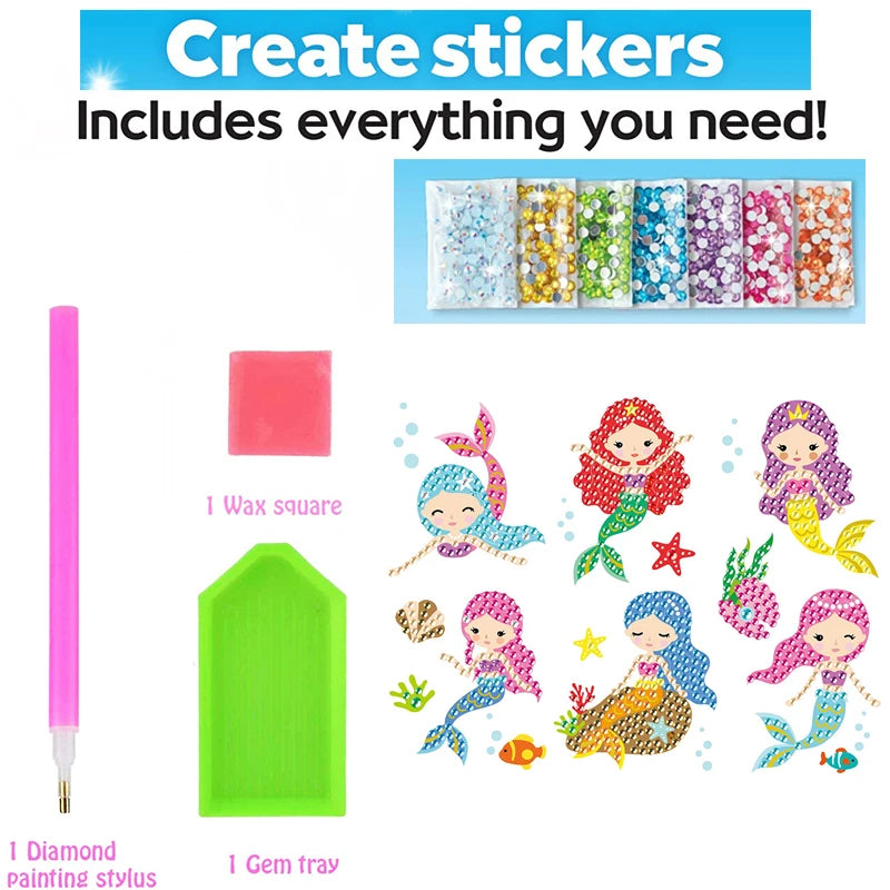 12 Create Big Gem Diamond Painting Sticker Kit Art Craft Girls Boys Unicorn Animal Sealife Magical Mosaic Dot Sticky Toys Gifts