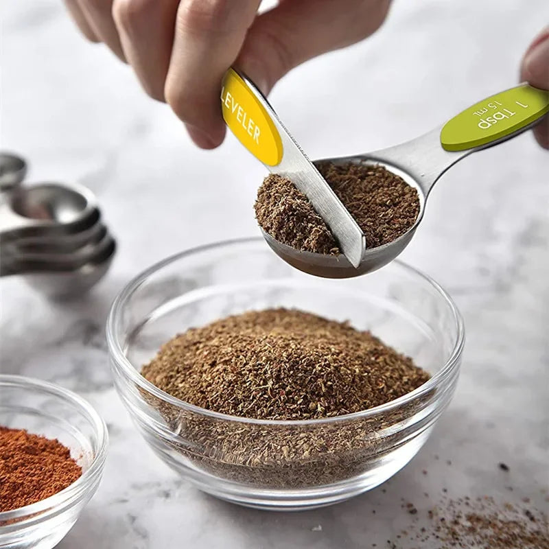 8 Pieces Magnetic Measuring Spoons Set Dual Sided Stainless Steel Kitchen Scale Tool Baking Stackable Measure Teaspoon