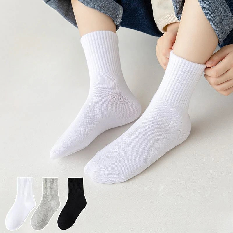 Horetong 5 Pairs Pure Cotton Soft Student Socks Breathable Absorbing Sweat Sport Socks Boys Girls Middle Tube Sock For 3-13 Year
