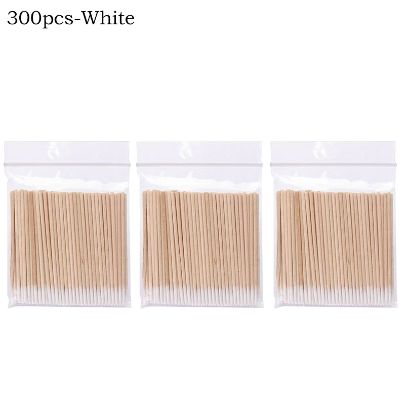 100/300/500Pcs Disposable Wood Cotton Swab Double Head Lipstick Ear Swabs Eyelash Cleaning Cotton Buds Manicure Beauty Supplies