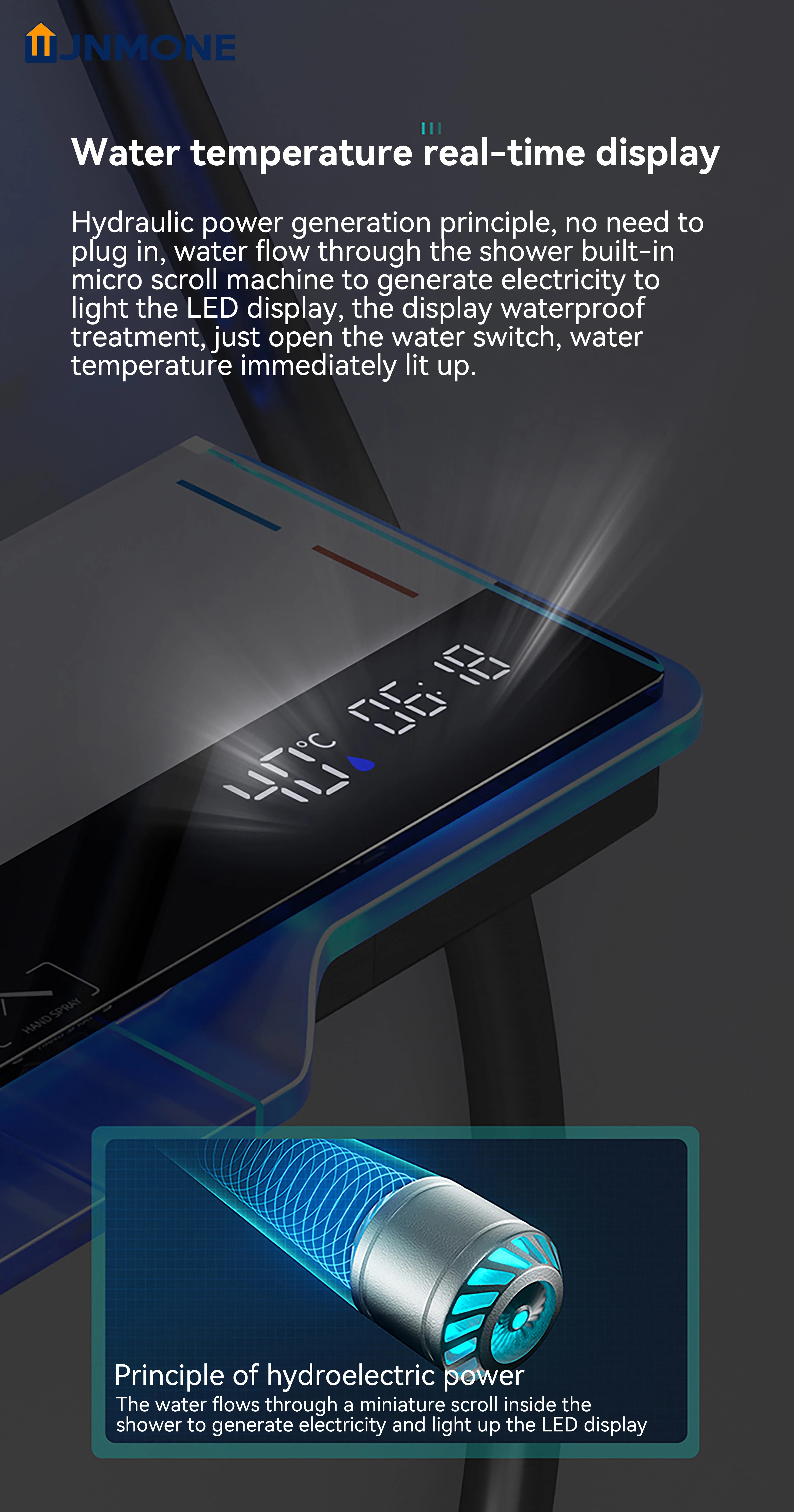 Ambient Light Bathroom Shower Full Set Wall Mount Bathtub Mixer Rain Digital Display Black Shower System Waterfall Shower Faucet