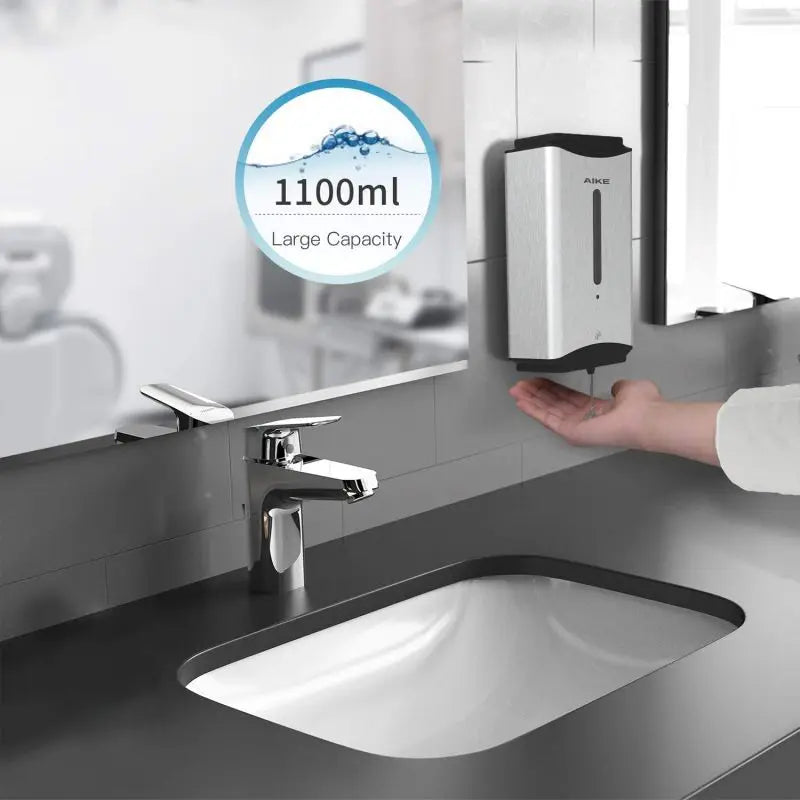 AIKE 1100ML Automatic Liquid Soap Dispenser Bathroom Hand Sanitizer Liquid Dispenser Stainless Steel Wall Mounted Soap Dispenser