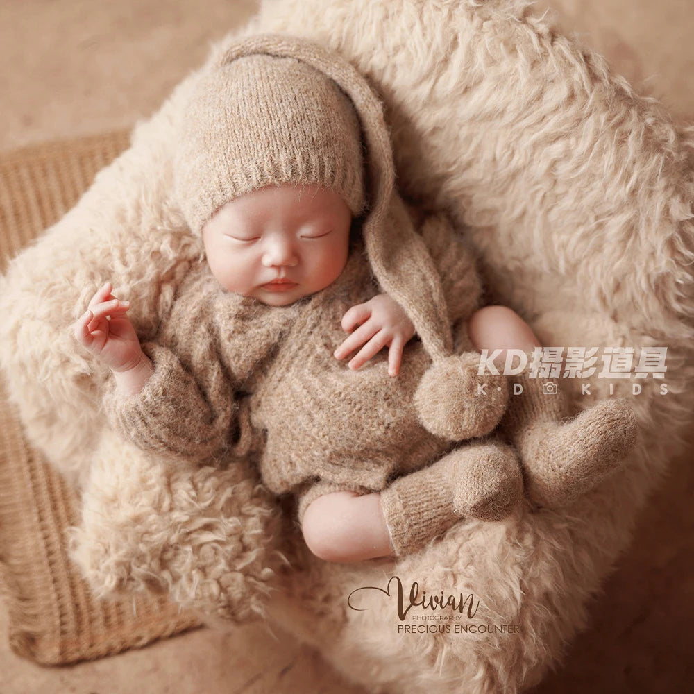 0-1 Month Newborn Photography Scenes Props Knitted Baby Costume Set Teddy Bear Doll Coffee Maker Props Studio Photo Accessories