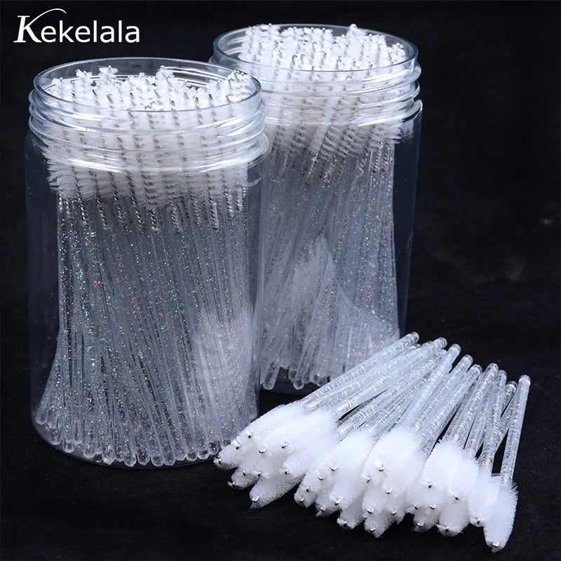 50Pcs/Bottle Eyelash Extension Brushes With Container Eyebrow  Eye Lash Mascara Wands Spoolies In Case Wholesale