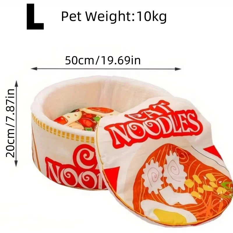 The New Winter Cartoon Ramen Cat Nest Love Warm Cute Semi-enclosed Cat Bed Can Be Opened And Washed