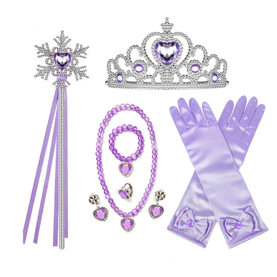 Princess Girls Anna Elsa Accessory Costume Photography Props Gloves Tiara Angle Fairy Wand Jewelry Set Fancy Dress Role Play