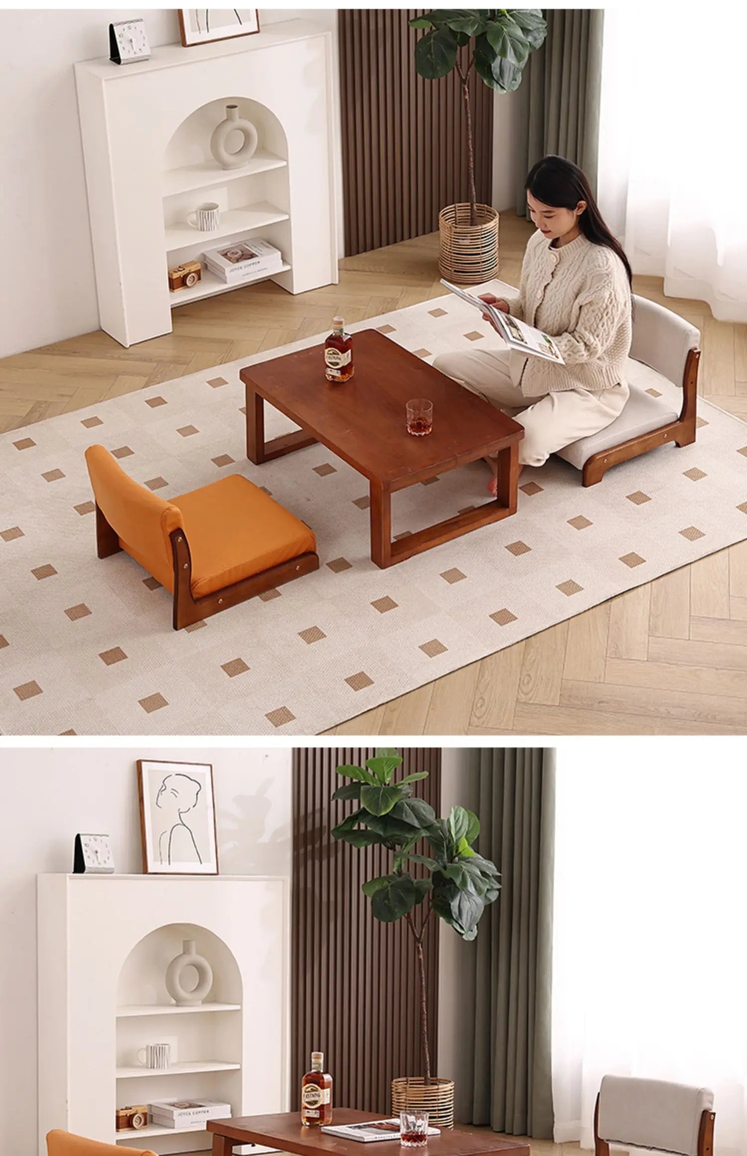 Japanese Tatami Chair Backrest Solid Wood Bed Legless Seat Bay Window Single Lazy Sofa Floor Chair Bedroom Sitting Furniture