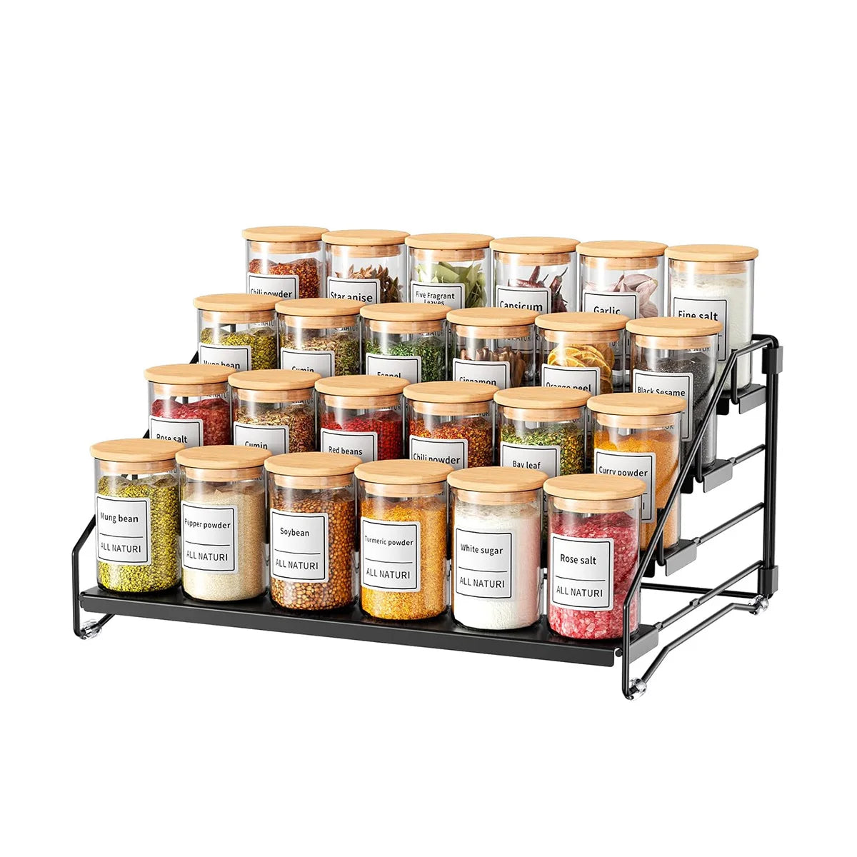 4 Tier Spice Rack Countertop Kitchen Countertop Space-Saving for Cabinet Herb Jars Storage Holder Wall Mounted Tierd Seasoning
