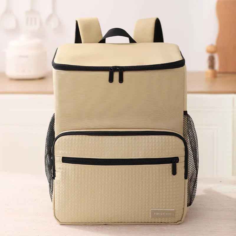 1pc Insulated Backpack Cooler Large Capacity Oxford Cloth Backpack Outdoor Travel Beer Bag Waterproof PEVA Lined Ice Bag