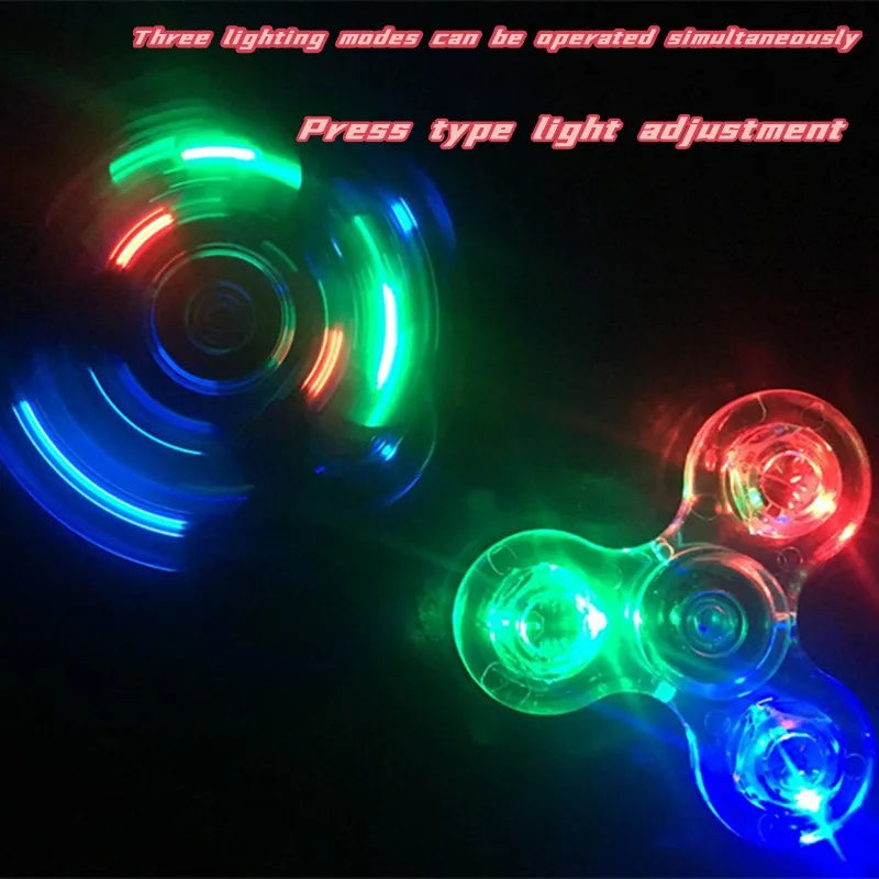 Hand Top Spinners Crystal Luminous LED light Fidget Spinner Glow in Dark EDC Stress Relief Toys Kinetic Relief Gyroscope for
