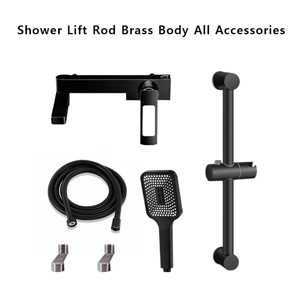 High Quality Solid Brass Bathroom Bathtub Shower Faucet Set Wall Mounted Rainfall Mixer Water Tap Black Split Shower System Kits