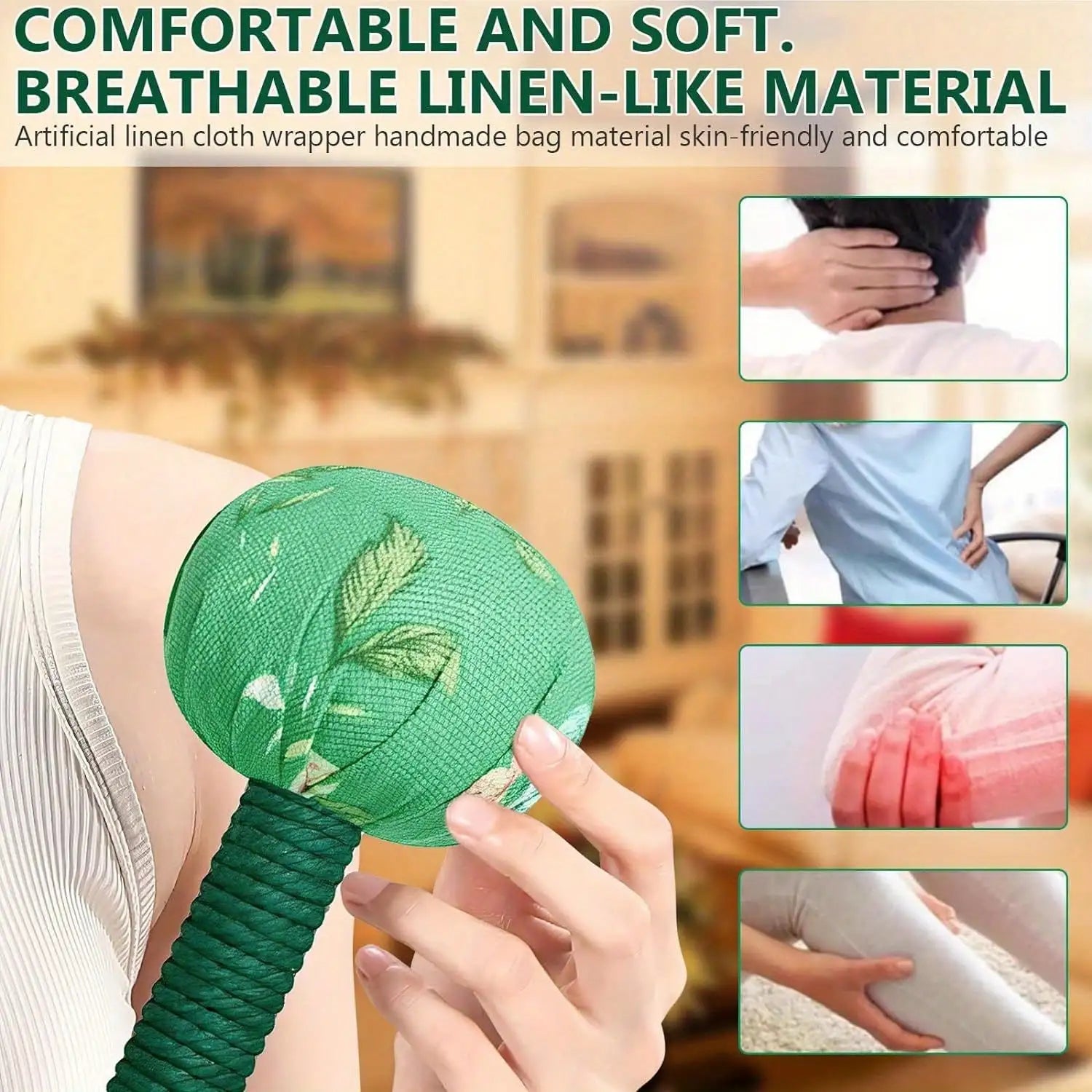 Long-Handled Wormwood Massage Hammer for Lymphatic Drainage - Manual Full Body & Back Relief, Stress Reduction, Nylon Material