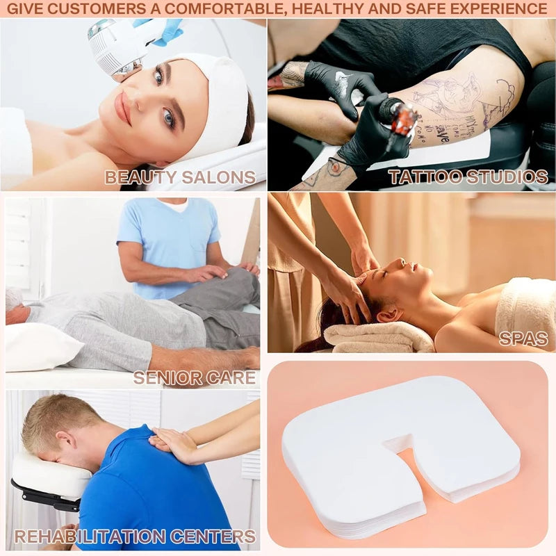 500/100pcs Disposable Face Cradle Covers Headrest Massage Pillow Paper Soft Non-Woven Face Covers for Spa Salon Beauty Supplies