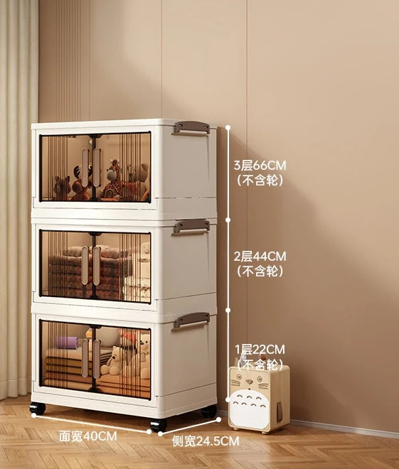 Free Installation Storage Cabinet Living Folding Storage Box Organizer Clothes Livin Dress Room Folding Snack Cabinet with Wheel