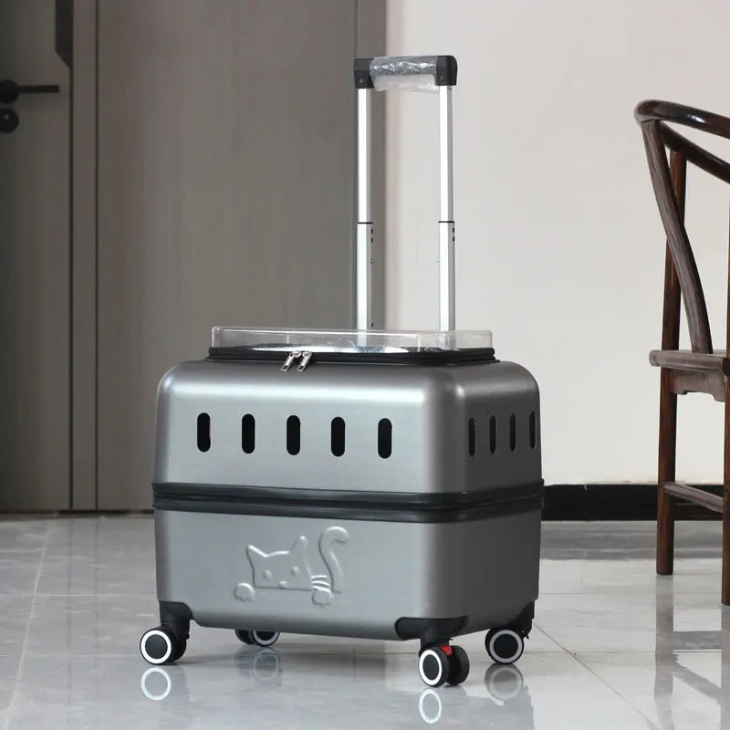 Large Pet Travel Carrier Rolling Pet Transport for Cats & Small Dogs Breathable Cat Suitcase Transparent Skylight Pet Stroller