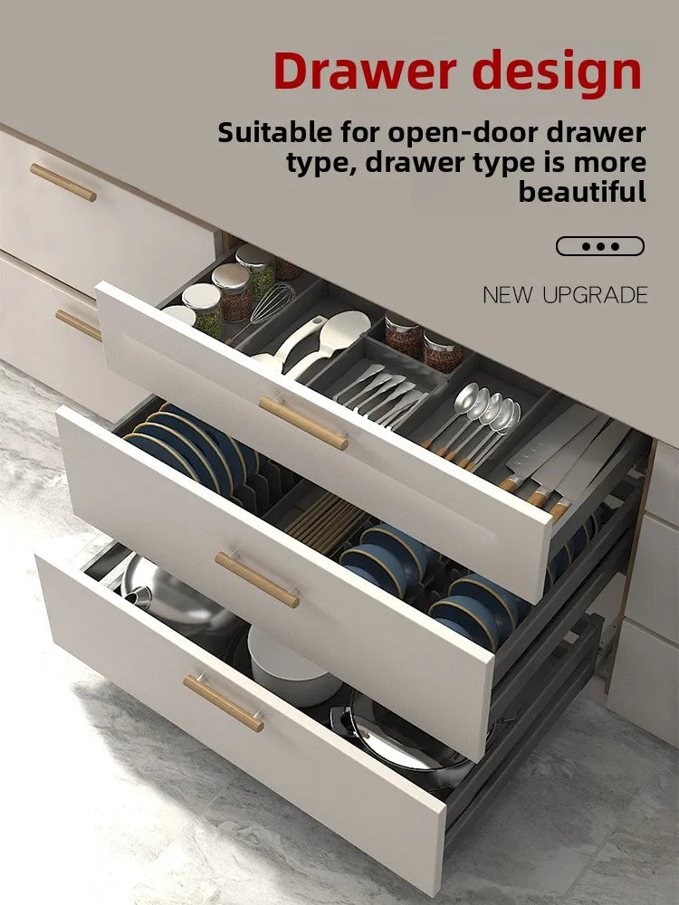 Kitchen Cabinet Aluminum Alloy Basket Three-layer Drawer Dish Rack Blue Rack Inside Cabinet