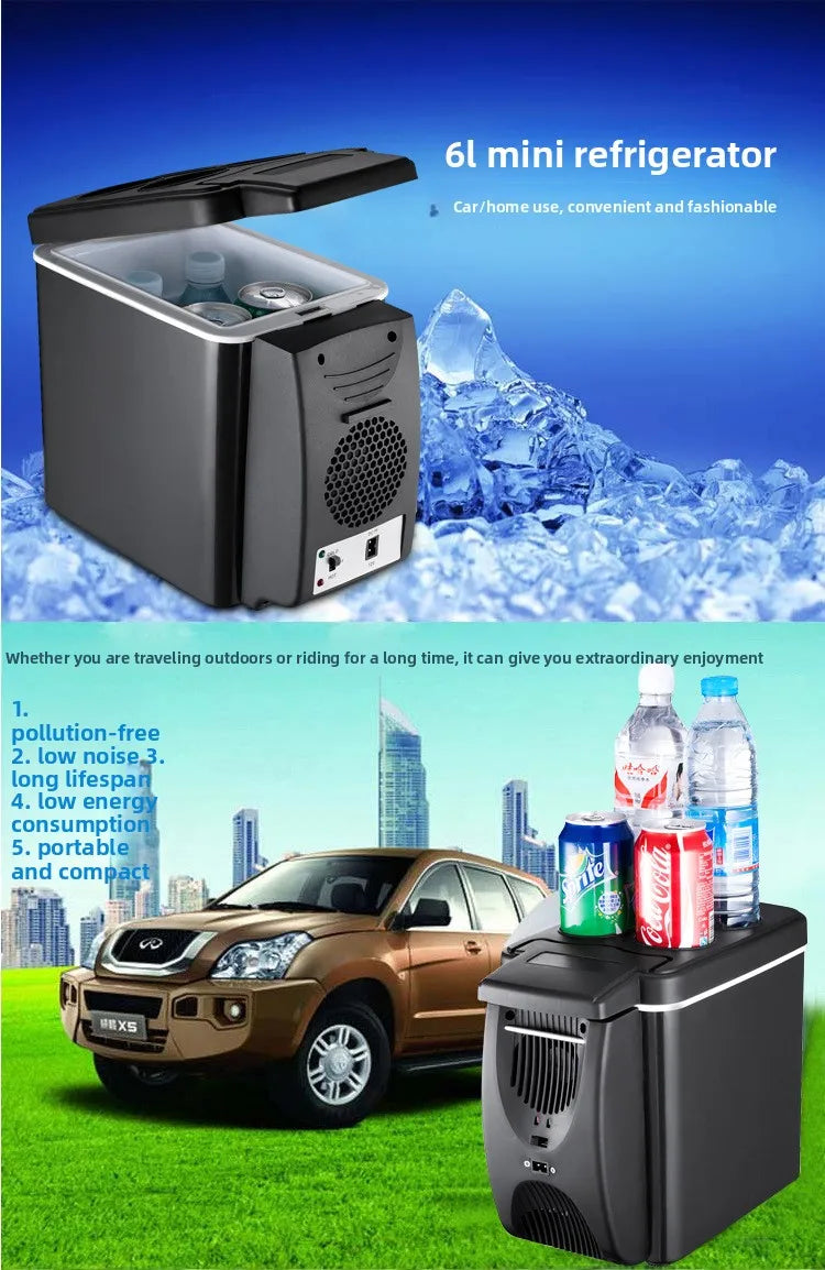 6L Portable Car Refrigerator Semiconductor Cooler Warmer 2in1 Dual Use for Vehicle