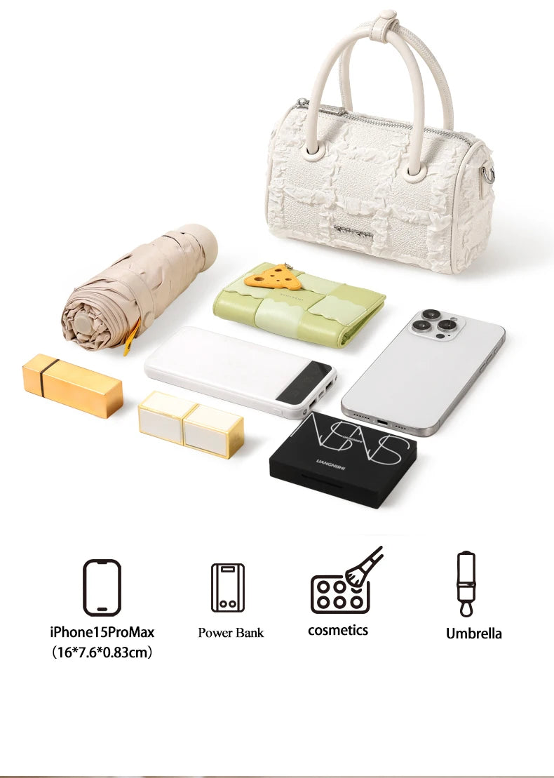 TOUTOU Women Boston Bowling Bag Charm Original Designer Brand White Handbag Adjustable Shoulder Strap Teacher Christmas Gift