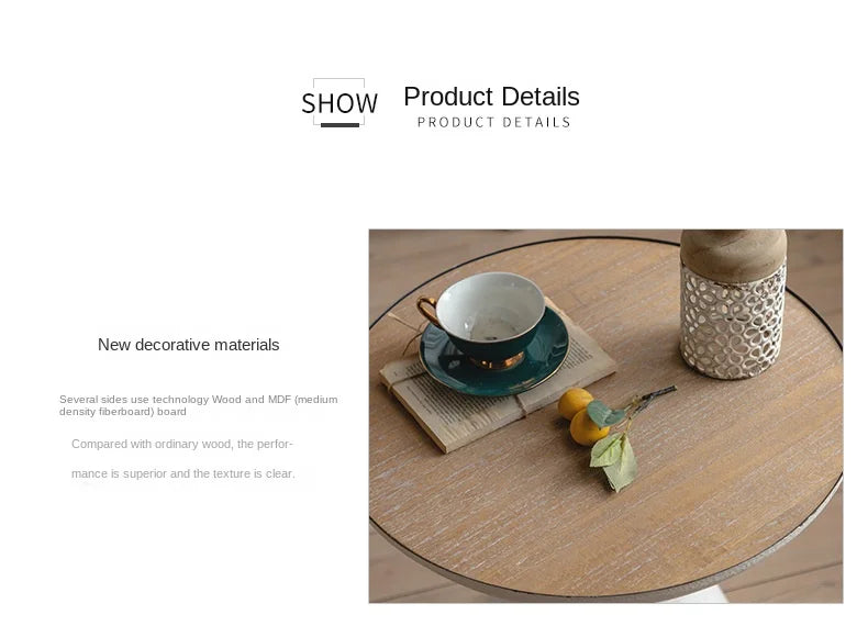 IHOME Retro Small Family Living Room, Small Wooden Table, Coffee Table Beside Sofa, Home Stay Balcony, Leisure Iron Tea Table