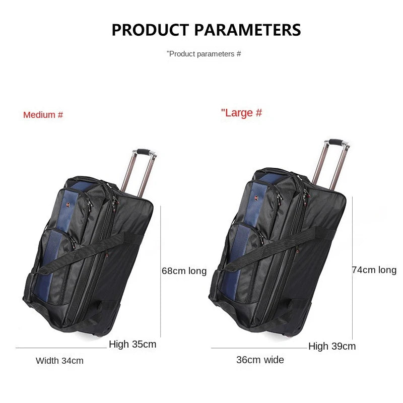 28/32 inch Large Capacity Rolling Luggage Trolley Bags with Wheels Waterproof Oxford Duffel Bag Wheeled Bag Travel Suitcase