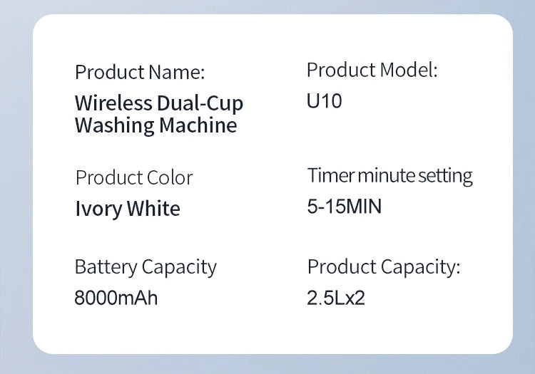 U10 Double Barrel Mini Washing Machine LED Digital Display Small Semi Automatic Wheel Home Dormitory Portable Washing Machine.