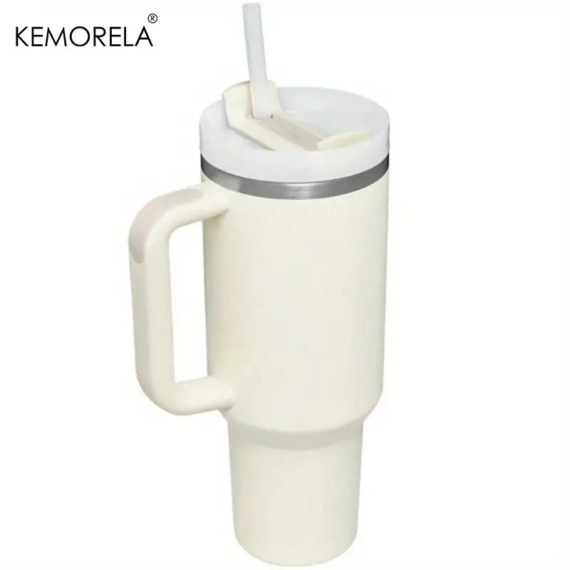 KEMORELA 1PC 900/1200ML Large Capacity Cold Cup Tumbler Stainless Steel Cup Straw Ice Cup Car Cup Handle Thermos Cup Drinkware