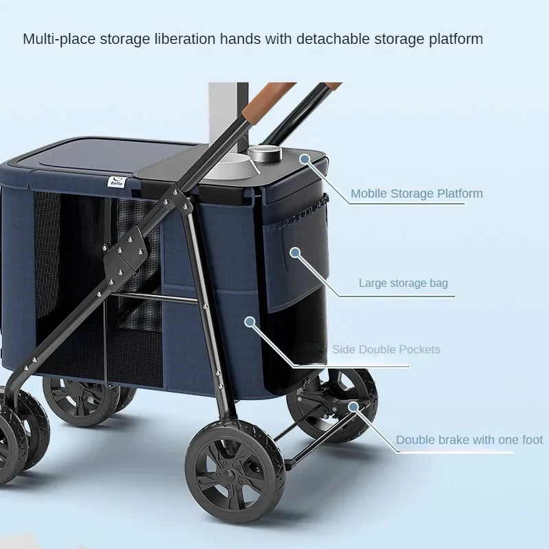 Multiple pet strollers large dog trolley cart folded large space Multifunctional trolley case with wheel bearing 30kg for travel