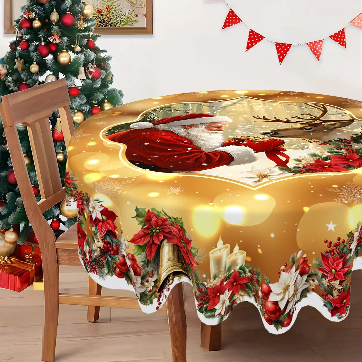 Golden Santa Claus Pattern Printed Tablecloth Christmas Decoration for Home 2025 Xmas Ornament Navidad Natal New Year Gift 2026