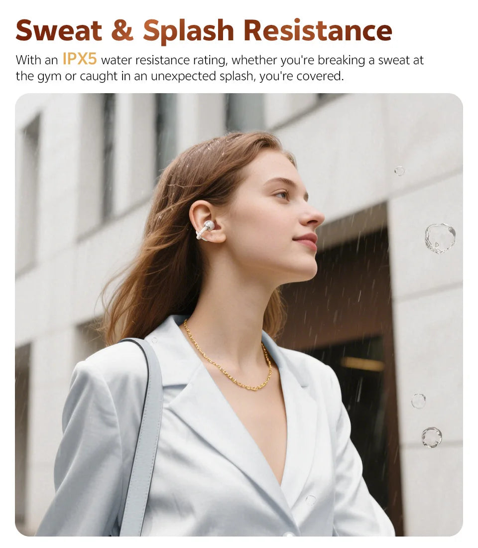 QCY Crossky C50 Open Ear Wireless Earbuds Bluetooth 6.0 Comfort Clip On Sports Earphone 4 Mic AI Clear Call Bass Boost Headphone