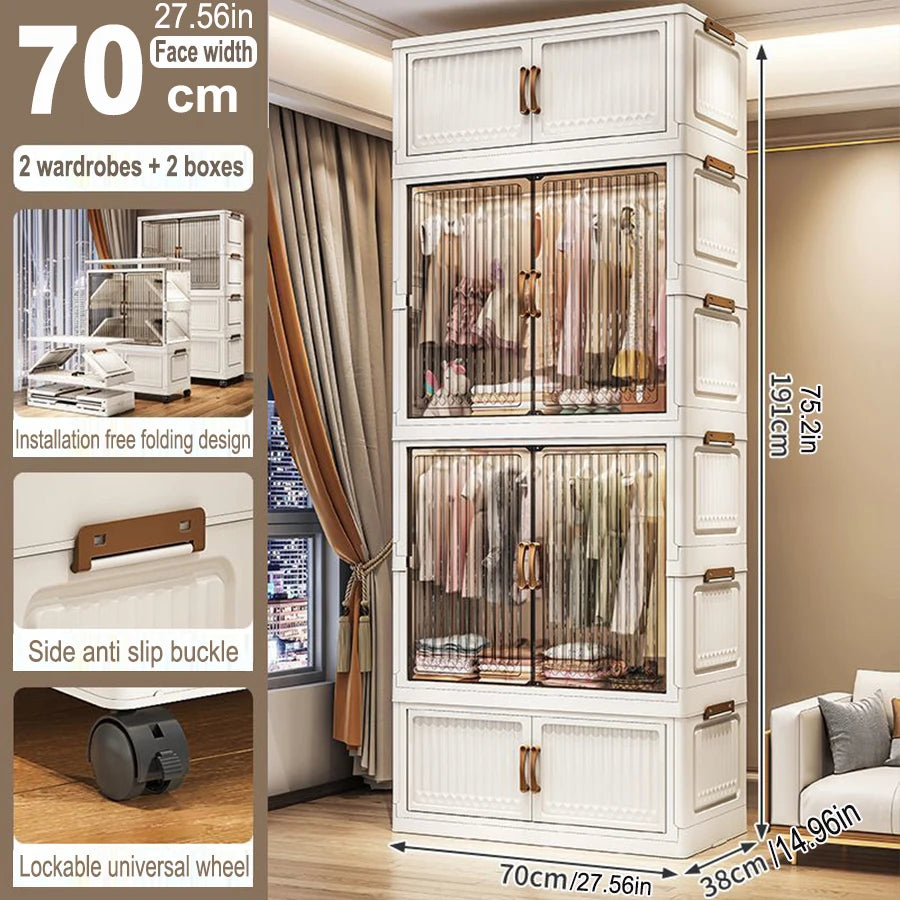 70/80cm Length Multifunction Folding Locker Large Capacity Dustproof Wardrobe Sundries Cabinet Closet Organizer