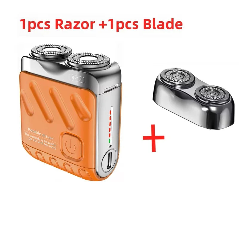 Mini Electric Shaver Dual Head Waterproof Type-C Rechargeable Shaver Travel Rotary Razor Men's Portable Hair Beard Trimmer Tool