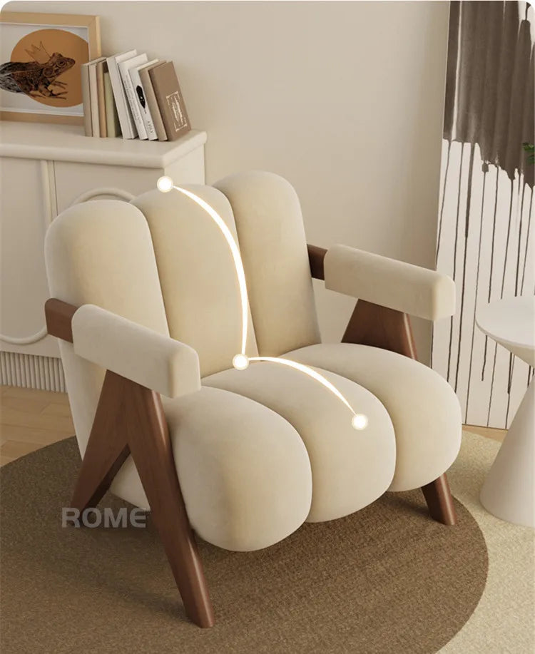 Home Balcony Nordic Wood Living Room Chairs Modern Living Room Sofas Single Leisure Back Armchair Fabric Sofa Chair Furniture