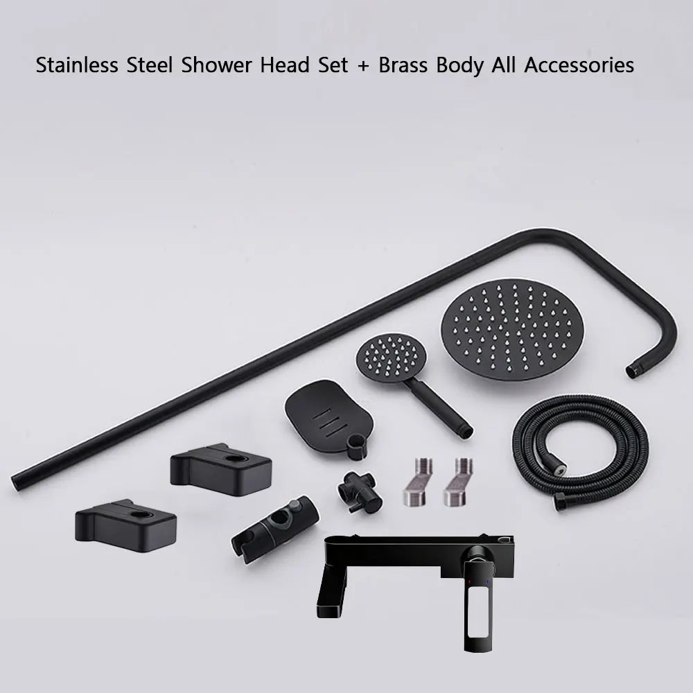 High Quality Solid Brass Bathroom Bathtub Shower Faucet Set Wall Mounted Rainfall Mixer Water Tap Black Split Shower System Kits